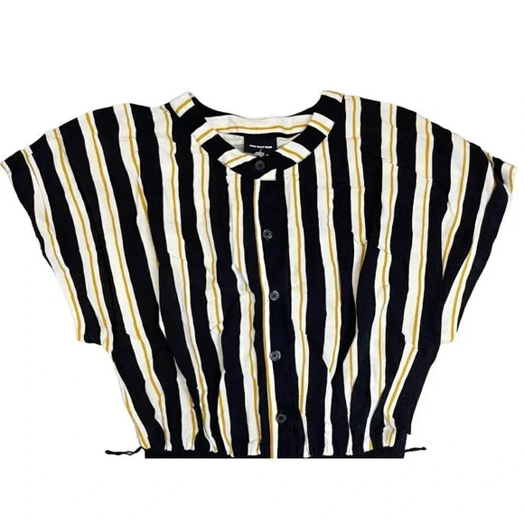 NEW Who What Wear Black White Yellow Striped Wide Leg Jumpsuit Sz Small Pockets - Picture 4 of 11